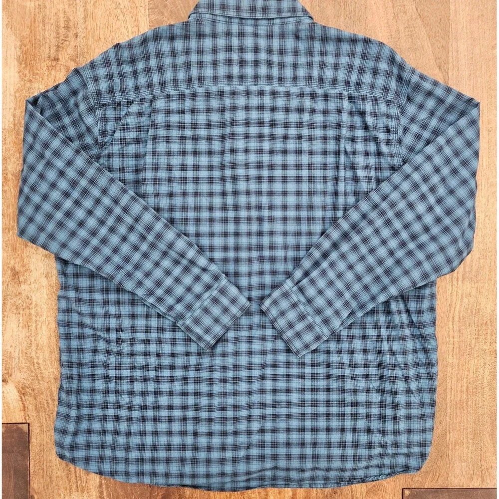 The Orvis Co Shirt Mens XXL Steel Blue & Black Plaid Long Sleeve Casual